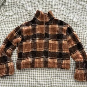 NEW Plaid Fleece Quarter-Zip Cropped Jacket